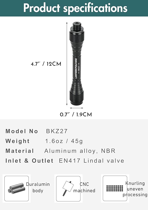 CAMPINGMOON Camping Gas Lantern Extension Pole Rod Black