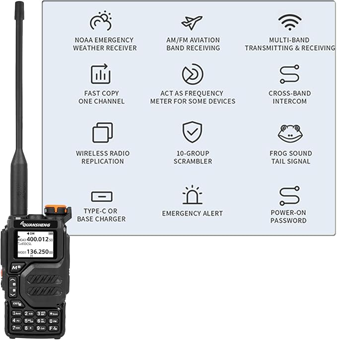 Quansheng UVK5 Walkie Talkie, VHF/UHF/FM/DTMF 200CH, 2 Way Radio NOAA Weather Forecast, Flash Copy Frequency, Type-C Connector, Air Band Radio(RX), Handheld Portable Radio for Hiking Camping Travel