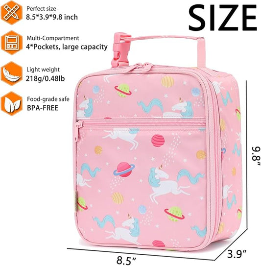 Lunch Box for Kids Boys Girls Men Women, Insulated Small Soft Cooler Lunch Bag Kit for School Work Picnic Travel - Reusable Portable lunchbox,Pink Unicorn