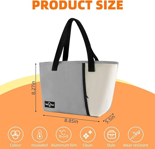 Lunch Bag for Women Men, Reusable Lunch Tote Lunch Box, Large Capacity Leakproof Lunch Tote Bags with Front Pocket for Work Office Picnic or Travel (Light Gray)