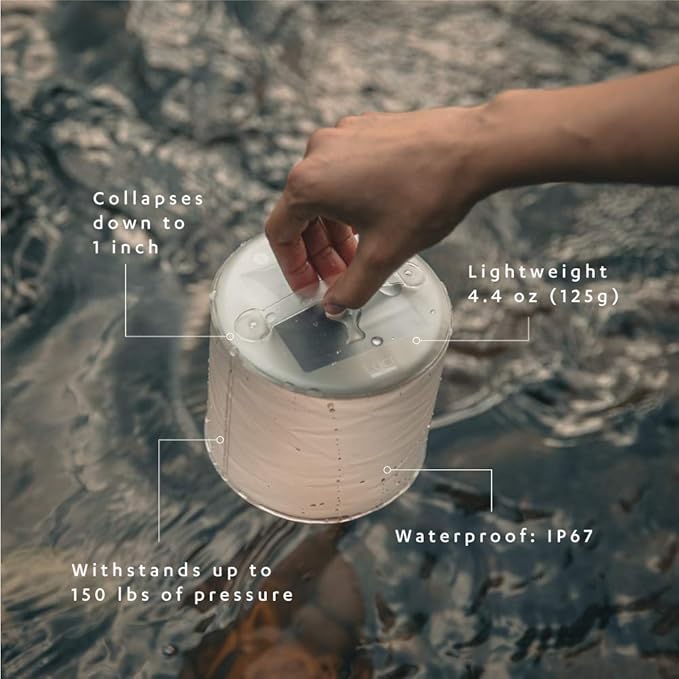 MPOWERD Luci Lux: Solar Inflatable Lantern Rechargeable via Solar or USB-C, 65 Lumens, Matte Finish + Warm White LEDS| Lasts Up to 24 hrs, Waterproof, Camping, Backpacking, Emergency Kits