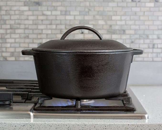 Lodge L8DOL3 Cast Iron Dutch Oven with Dual Handles, Pre-Seasoned, 5-Quart