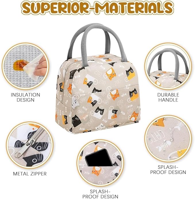 Cute Lunch Bag for Women, Insulated Lunch Bag for Men, Leakproof Thermal Lunch Box Cool Bag for Work, Picnic, Outdoor- Light Coffee
