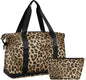 Leopard Weekender Bag for Women, Speckled Gym Sports Duffle Travel Tote With Toiletry Compartment, Shoes Storage, Dry/Wet Separation for Swimming