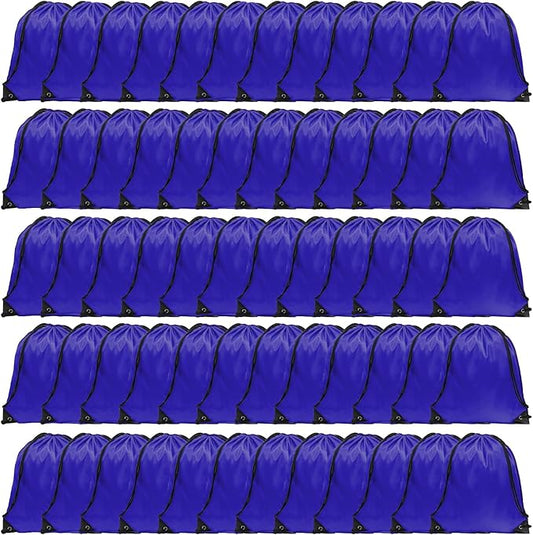 GoodtoU Drawstring Gym Bags Cinch Sack, Nylon Drawstring Backpacks for Sport, Travel, Team (Blue, 60pcs)