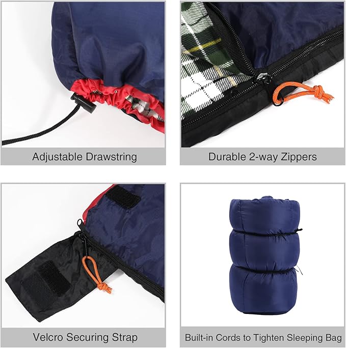 REDCAMP Cotton Flannel Sleeping Bag for Camping Backpacking, Adults Cold Weather Envelope Sleeping Bags with 2/3/4lbs Filling