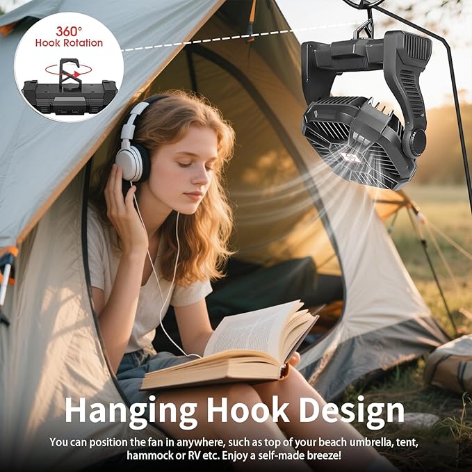 CONBOLA Portable Fan Rechargeable, 20400mAh Cordless Battery Powered Fan with LED Lantern, USB C Battery Operated for Travel Bedroom Home Camping Tent Office Beach Desk Fishing Outdoor