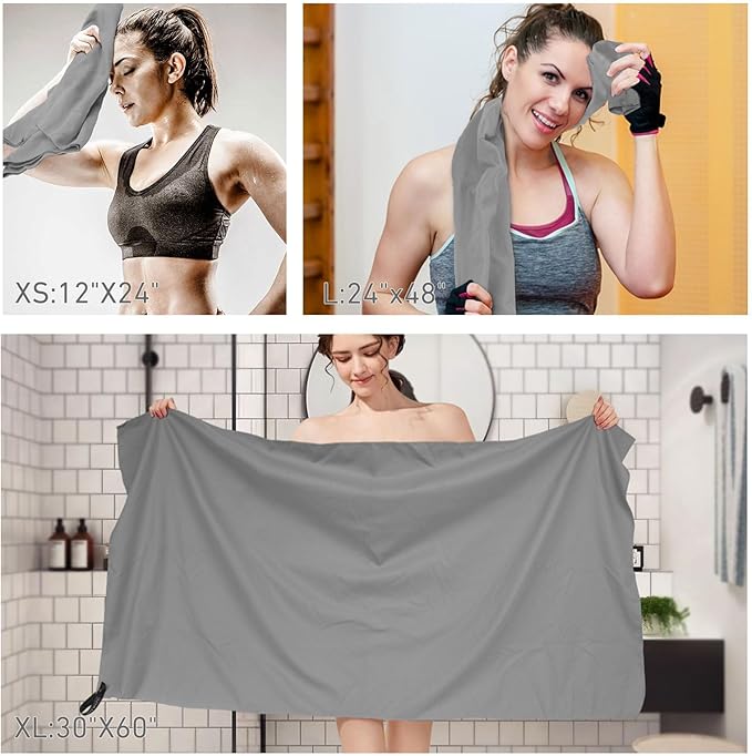 SZHLUX Microfiber Towel, Perfect Quick Dry Travel Sports Camping Towel,Fast Drying Lightweight Ultra Compact for Backpacking,Gym,Beach,Swimming,Yoga(Gray,L)