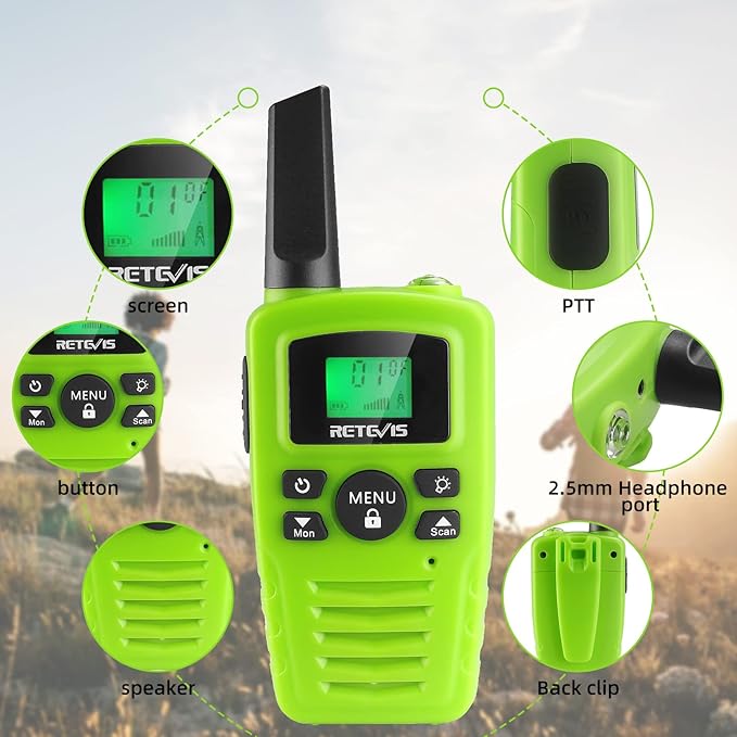 Retevis RA35 Walkie Talkies for Adults, Long Range Walkie Talkie, Easy to Use Flashlight VOX Handsfree, Toys Gifts for Boys Girls, Portable Two Way Radio 4 Pcs for Camping Hiking Travel