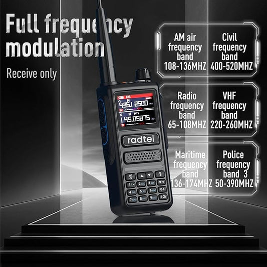 Radtel RT-470 10 Watt Long Range Multi-Band Ham Radio 144-148/420-450/1.25M 2800mAh USB-C Battery, 256CH AM Aircraft Band Handheld Walkie Talkie One Key Frequency Match NOAA FM Radio Receive