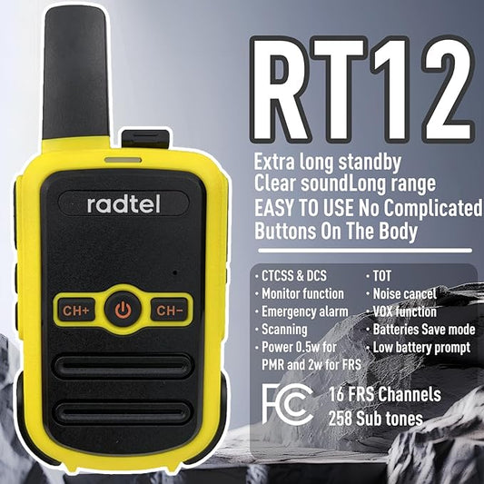Radtel RT12 Walkie Talkies for Adults Rechargeable 2 Pack, Long Range Handheld FRS Two Way Radio 16CH Handsfree VOX for Camping Hiking (Yellow)