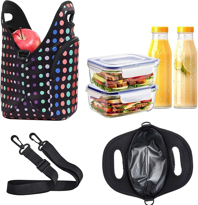 Neoprene Lunch Bag, Thermal Insulated Lunch Tote Bag with Detachable Shoulder Straps, Lightweight & Reusable Lunch Bag for Women Men