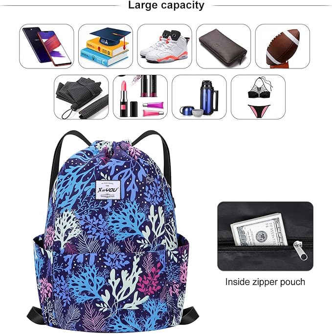 XEYOU Drawstring Sports Backpack Lightweight Gym Yoga Sackpack Shoulder Rucksack Casual Outdoor Daypack for Women and Men
