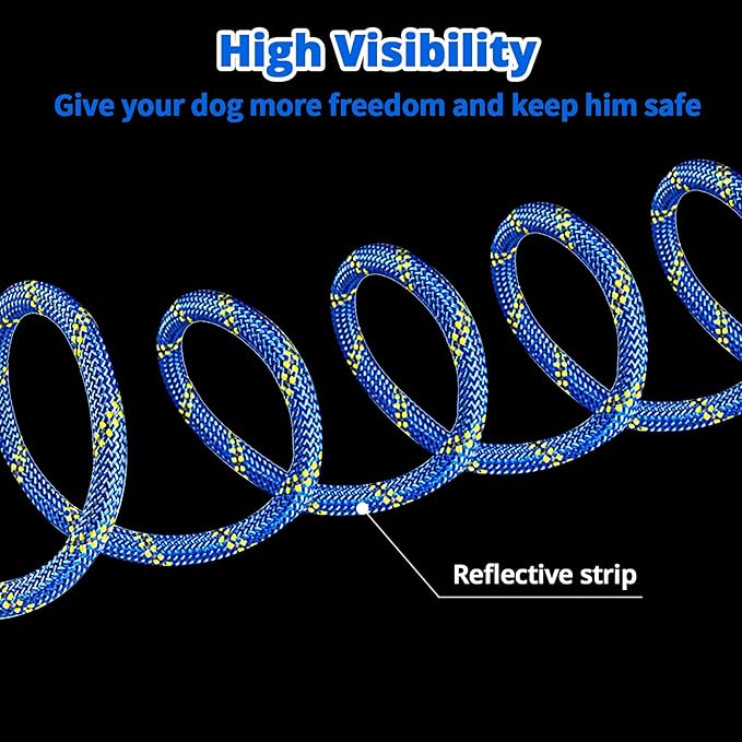Dog Tie Out Cable for Camping - 50ft/70ft/100ft Portable Reflective Overhead Trolley System for Dogs up to 300lbs - Dog Lead for Yard Camping | Parks | Outdoor Events Blue