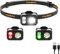 EverBrite Rechargeable LED Headlamp, Ultra-Light with Hat Clip, IP67 Waterproof, White/Red/Green Light, 7 Modes for Camping, Running and Backpacking-Grey