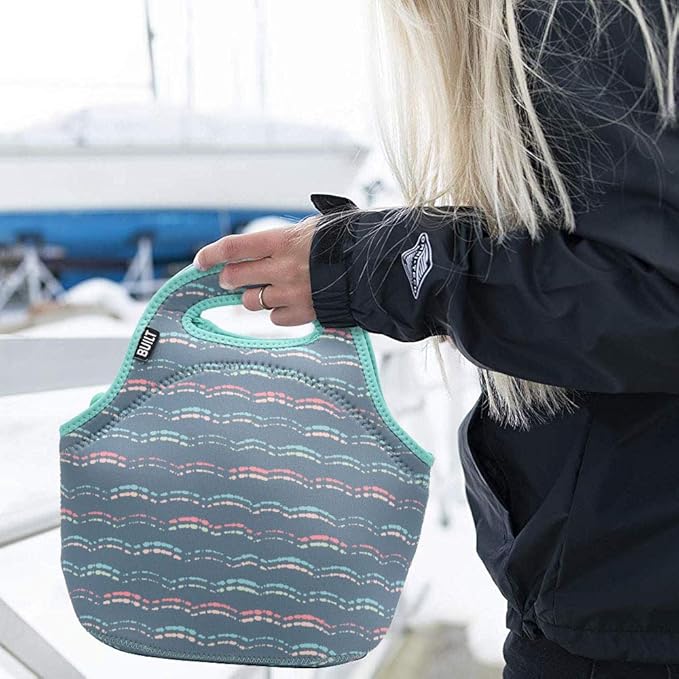 Built Gourmet Getaway Neoprene Lunch Bag - Insulated, Reusable, & Machine-Washable Lunch Tote for Hot and Cold Food Storage, Lightweight & Reusable - One Size (Scallop Stripe)