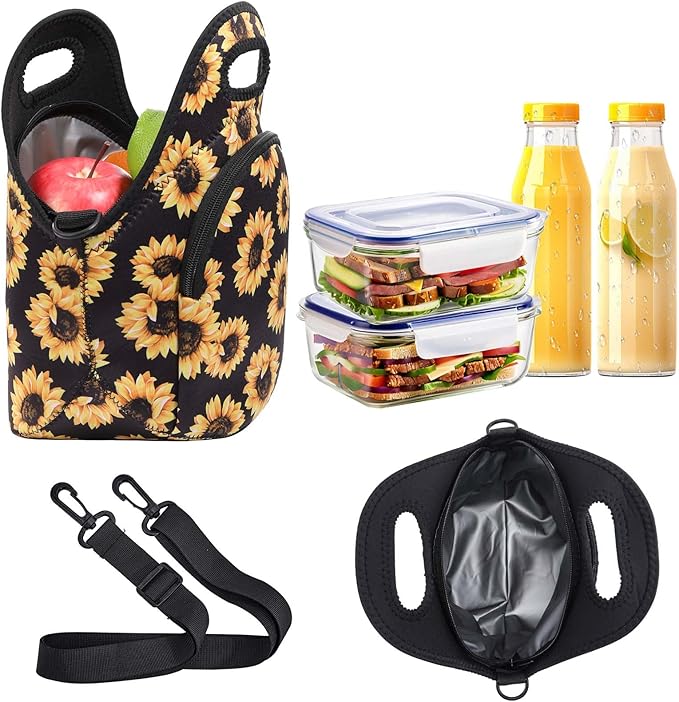 Neoprene Lunch Bag, Thermal Insulated Lunch Tote Bag with Detachable Shoulder Straps, Lightweight & Reusable Lunch Bag for Women Men