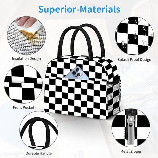 Lunch Bag Lunch Box for Women Men Reusable Insulated Lunch Tote Bag,Leakproof Thermal Cooler Sack Food Handbags Case High Capacity for Travel Work Picnic Beach- Square