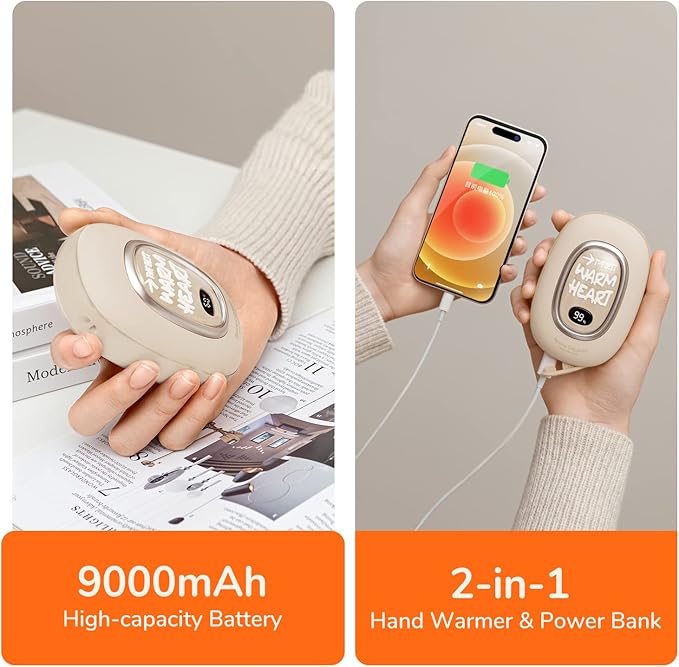 JISULIFE Hand Warmers Rechargeable, Space Capsule Light USB Handwarmer, 9000mAh Electric Hand Warmer Power Bank, 3 Heating Levels, Reusable Portable Hot Hands Heater for Hunting Golf Camping Gifts