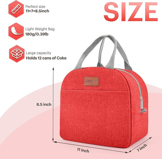 Lunch Bag for Women & Men Adult Insulated Lunch Box, Small Leakproof Cooler Food Lunch Containers Reusable High Capacity Lunch Tote Bags for Work, Travel, Outdoor (Red)