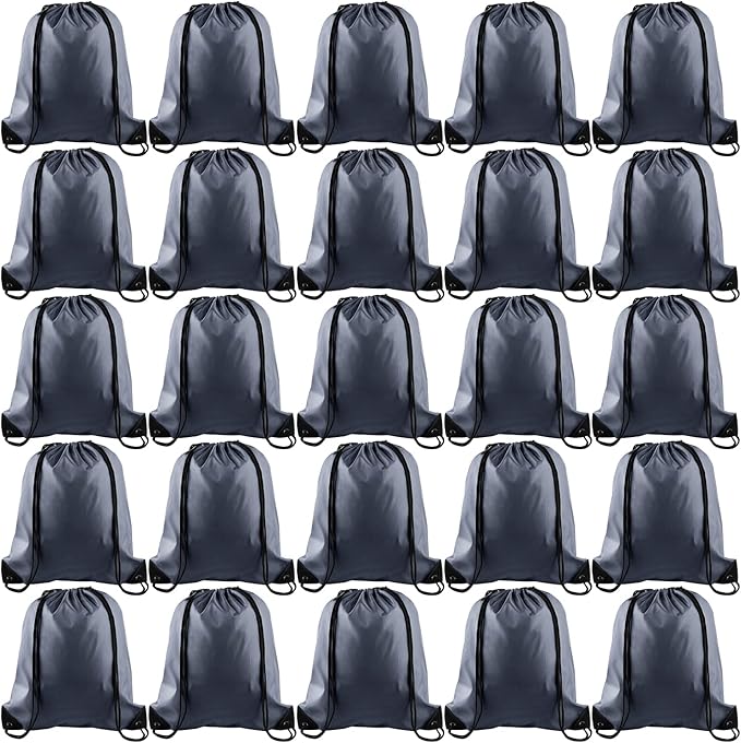 KUUQA 25Pcs Gray Drawstring Bags - String Backpacks for Gym, Sport, Traveling