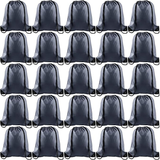 KUUQA 25Pcs Gray Drawstring Bags - String Backpacks for Gym, Sport, Traveling