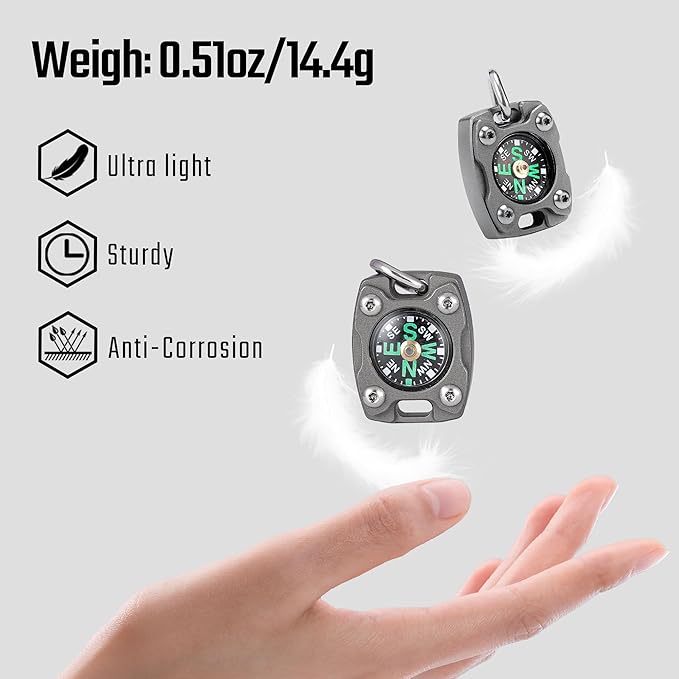 MecArmy CMP/CMP2 Mini Compass- Meaningful Graduation Birthday Gifts for Men Women, EDC Titanium/Brass/Copper Pocket Compass for Hiking SurvivaI, IPX5 Waterproof, Glow in The Dark, Necklace Pendant