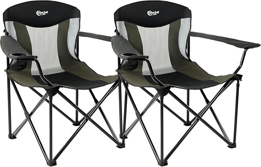 PORTAL Oversized Camping Chair Big and Tall Folding Camp Chair Portable Lawn Chairs Heavy Duty Foldable XXL Outdoor Camping Chair for Adults, Support Up to 600 lbs, Black/Grey