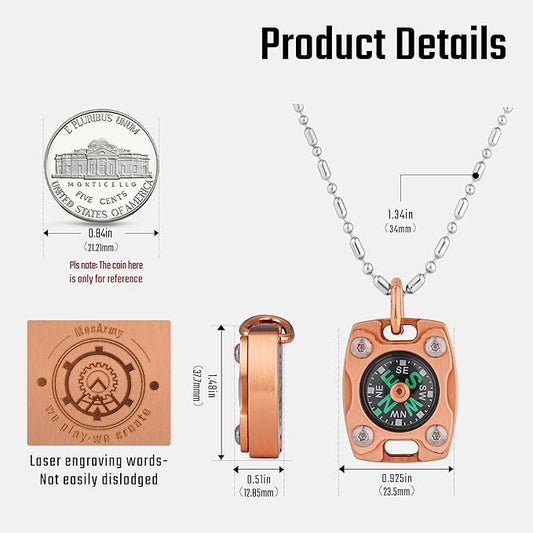 MecArmy CMP/CMP2 Mini Compass- Meaningful Graduation Birthday Gifts for Men Women, EDC Titanium/Brass/Copper Pocket Compass for Hiking SurvivaI, IPX5 Waterproof, Glow in The Dark, Necklace Pendant