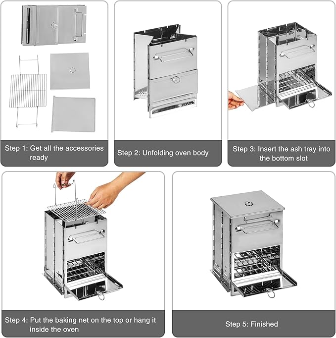 REDCAMP Wood Burning Folding Camp Stove Stainless Steel Grill, Extra High Portable Collapsible Backpacking Stove Survival Rocket Stove for Hiking Outdoor Tent Camping Picnic BBQ, Large
