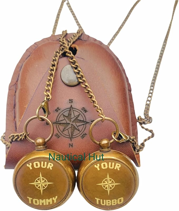 Your Tommy Your Tubbo Brass Locket Nautical Pocket Compass with Leather Carry