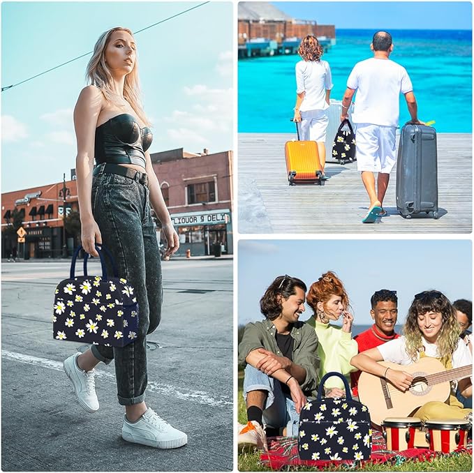 Lunch Bag Lunch Box for Women Men Reusable Insulated Cooler Lunch Tote Bags, Leakproof Cute LunchBag Large Capacity for Work Travel Picnic, Daisy