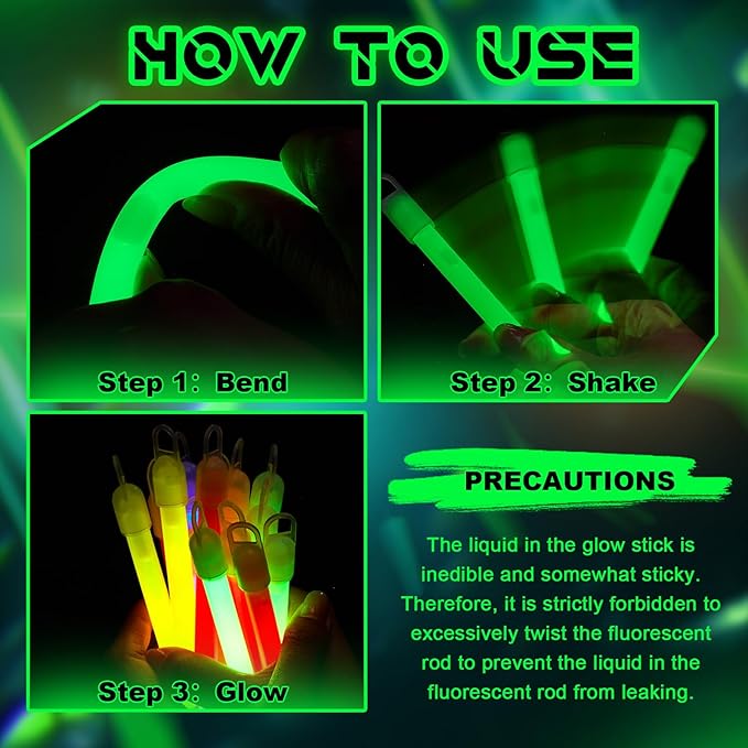 Lewtemi 100 Pack 4'' Halloween Glow Sticks Bulk Light Sticks with Lanyard Individually Wrapped Tactical Military Emergency Glow Stick Party Favors for Halloween, Camping, Hiking, Party