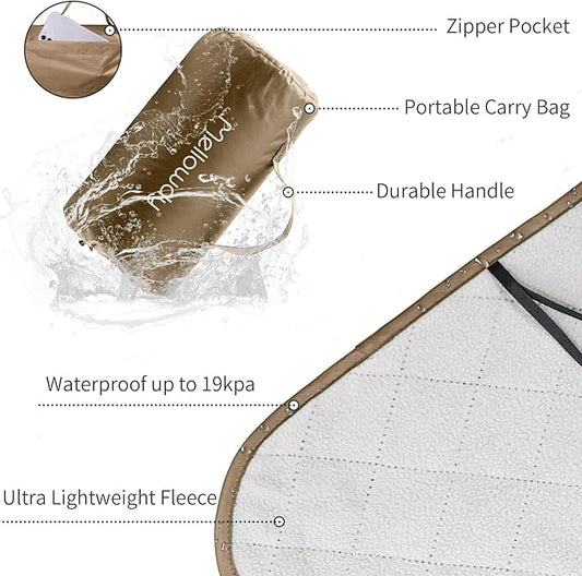 Mellowdy Easy-Carry Outdoor Blanket - Waterproof, Windproof, Warm, Utility Blanket for Camping, Picnic, Stadium, Beach, Gameday, Travel, Foldable with Carrying Bag (Tan,55x80 inch)