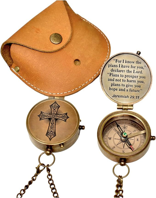 FYNJREX for i Know Enrgraved Compass Religious Gift for Men Women boy Baptism First communiun Graduation Gift Christmas Unique Gift for Son Christian Gift for Teen Communion