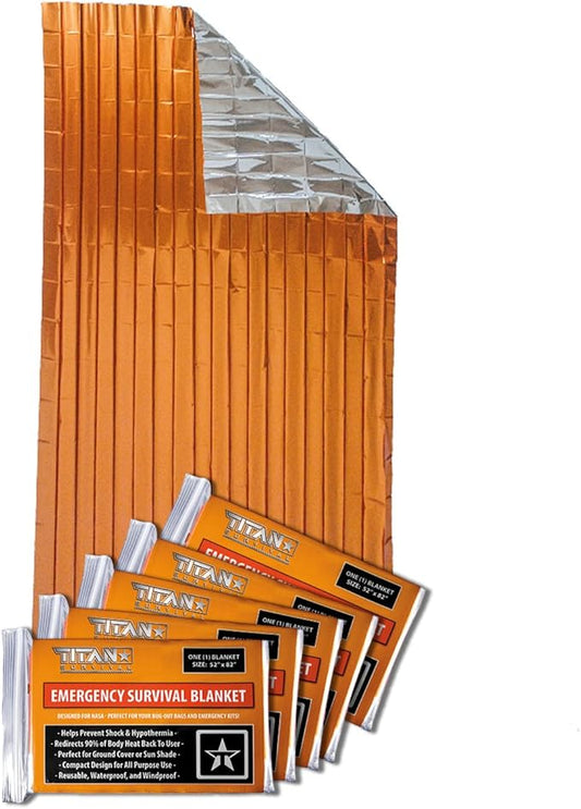 TITAN Survival Two-Sided Emergency Mylar Survival Blankets, 5-Pack (Safety-Orange)