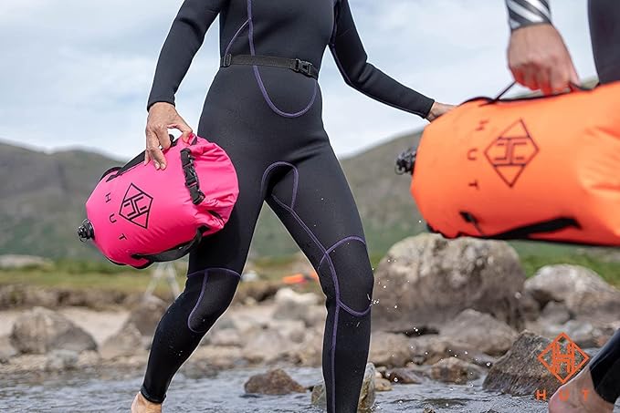 HUT Swim Buoy Dry Bag - UK's Favorite Tow Float and Watertight Dry Bag for Open Water Swimmers, Triathletes. High Visibility Safety Swim Buoy, Two air Chambers – be seen be Safe.