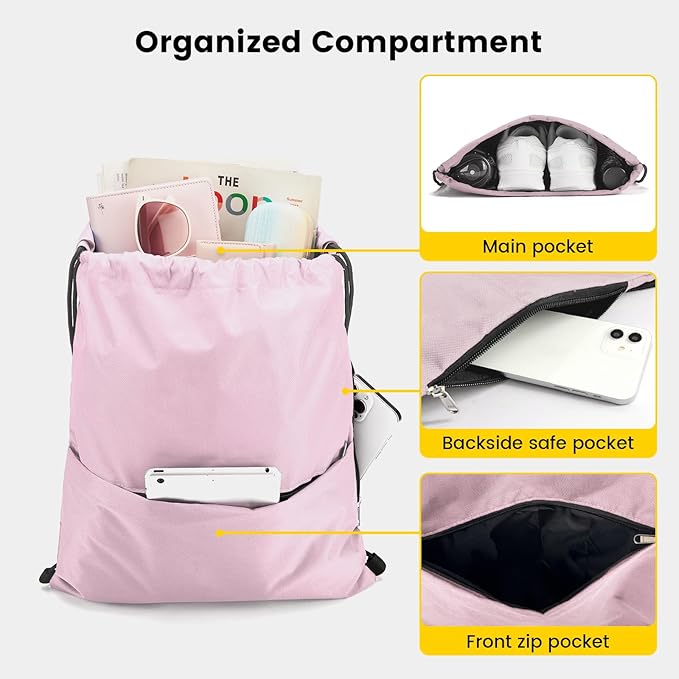 Vorspack Drawstring Backpack Water Resistant String Bag Sports Sackpack Gym Sack with Side Pocket for Men Women