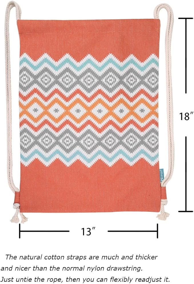 Drawstring Backpack Bohemia Style String Bag Canvas Beach Sport Daypack