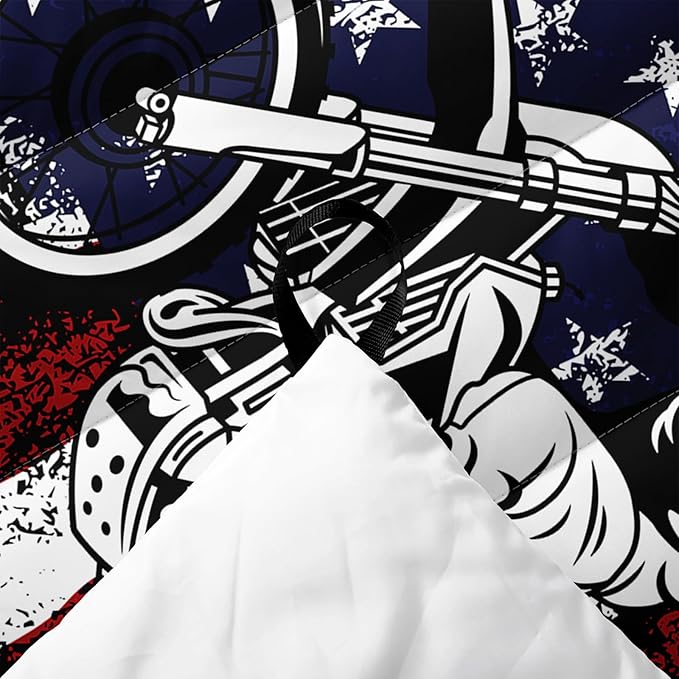 Axolotl Dirt Bike Camping Blanket,American Flag Puffy Printed Blanket,Motocross Racer Packable Outdoor Blanket,White Red Stars Stripes USA Flag Lightweight Backpacking for Camping,Picnic,Hiking,Beach