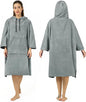 Surf Poncho Changing Robe, 3/4 Sleeve Extra Large Thick Hoodie Towel Poncho for Men Women Beach Swimming, 39"x33", Gray