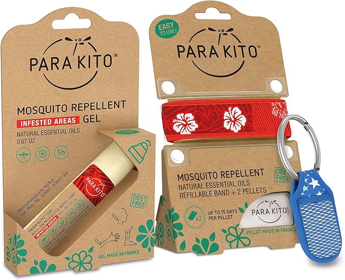 PARA'KITO Mosquito Repellent Bundle - 1 Roll-on | 1 Wristband | 1 Clip (Roll-on + Hawaii + Blue)