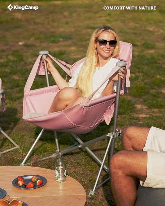 KingCamp Hammock Camping Chair, Swinging Portable Folding Camp Chairs for Adults 400lbs Heavy Duty Foldable Oversized Rocker with Aluminum Alloy Frame Cup Holder Pillow for Outdoor Beach Patio Sport