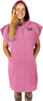 COR Surf Poncho Changing Towel Robe with Hood and Front Pocket | Thick Quick Dry Microfiber Wetsuit Poncho Towel for Surfing Beach Pool Swim (Medium - Pink)