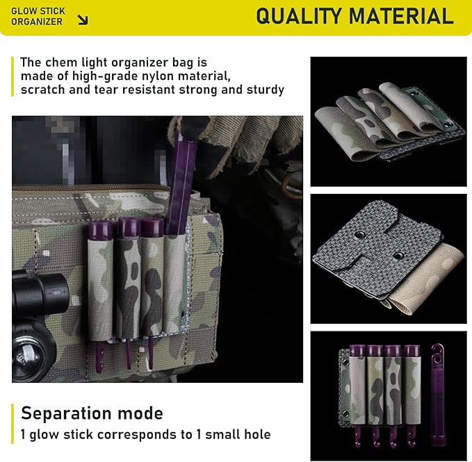 Tactical Glow Stick Organizer - Chem Light Holder for 4 Glow Sticks - Chem Light Holders for Molle Tactical Undershirts, Ideal for Camping, Fishing, and Hunting