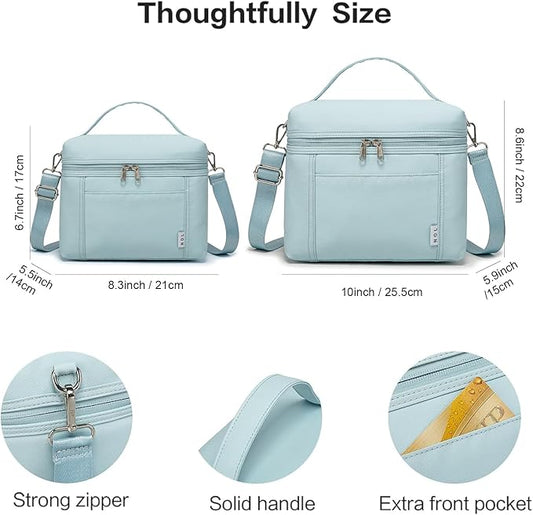 NOL Natural Organic Lifestyle Insulated Lunch Bags for Women Cooler Bag Lightweight Nylon Waterproof Lunch Box For Work (Small, Light blue)