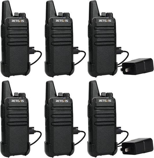 Retevis RT22 Walkie Talkies for Adults, Two Way Radios Long Range Rechargeable, VOX Handsfree, Mini Compact Walkie Talkie with USB Charger, for School Church Restaurant (6 Pack)