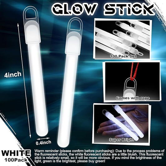 Lewtemi 100 Pack 4'' Halloween Glow Sticks Bulk Light Sticks with Lanyard Individually Wrapped Tactical Military Emergency Glow Stick Party Favors for Halloween, Camping, Hiking, Party