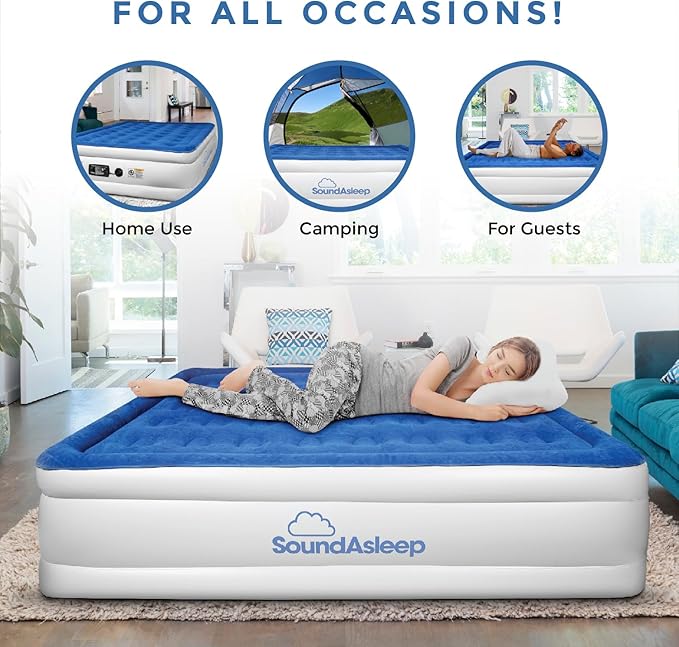 SoundAsleep Dream Series Luxury Air Mattress with ComfortCoil Technology & Built-in High Capacity Pump for Home & Camping- Double Height, Adjustable, Inflatable Blow Up, Portable - Twin XL Size