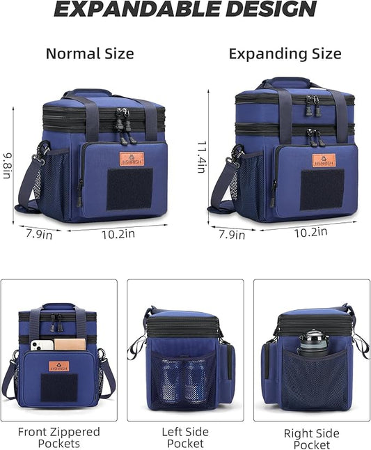 HSHRISH Expandable Large Tactical Lunch Box for Adults, Durable Insulated Lunch Bags with Shoulder Strap, Cooler Bag for Men Women Work Outdoor Picnic Trips,Blue